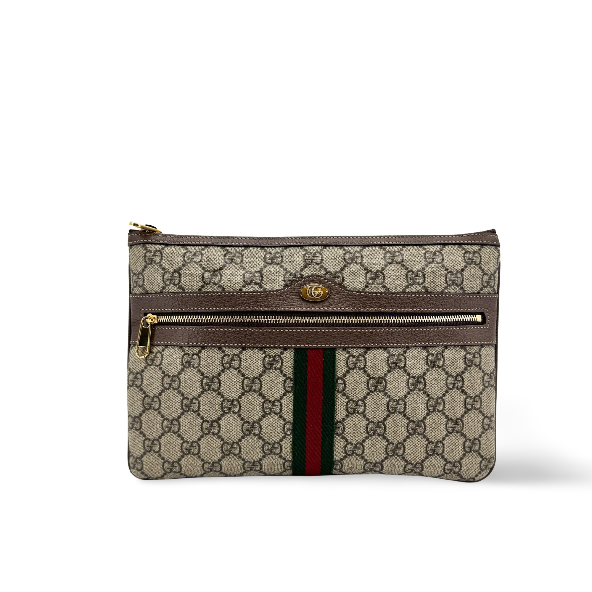 Gucci Ophidia Zip Pouch Gg Coated Canvas Brown Canvas Clutche & Pouche Bag (Pre-Owned)
