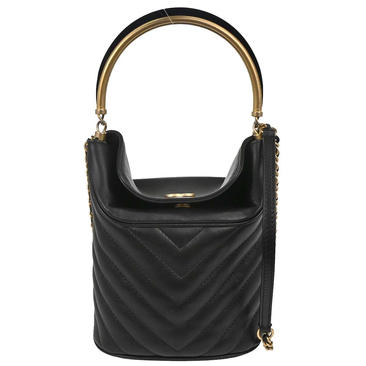 Chanel Handle With Chic Bucket Chevron Lambskin Black Leather Handbag (Pre-Owned)