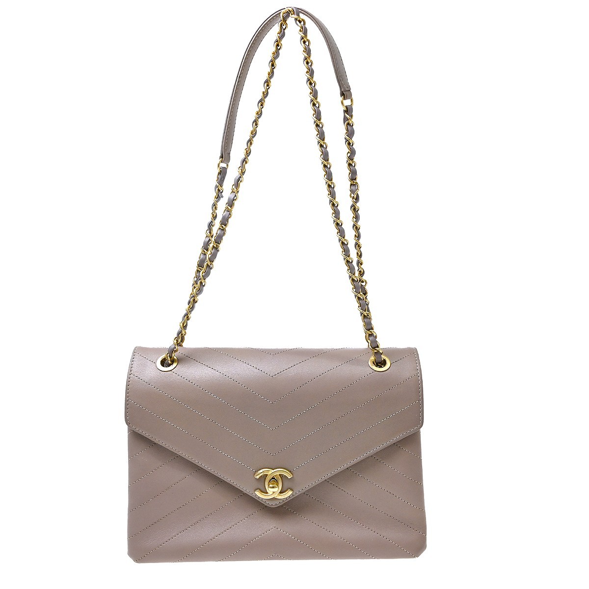Chanel Envelope Compartment Flap Chevron Calfskin Purple Leather Handbag (Pre-Owned)