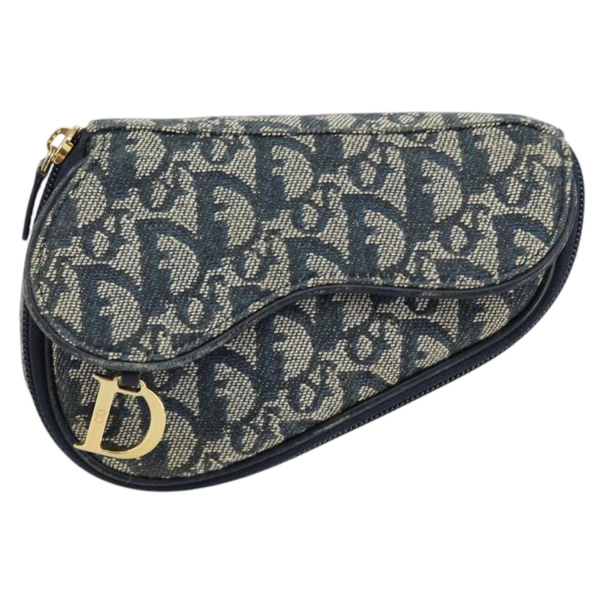 Christian Dior Vintage Saddle Coin Purse Diorissimo Canvas Blue Canvas Card Holders Accessory (Pre-Owned)
