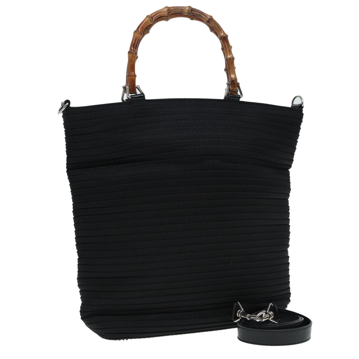 Gucci Vintage Bamboo Handle Gg Nylon Black Nylon Tote Bag Bag (Pre-Owned)