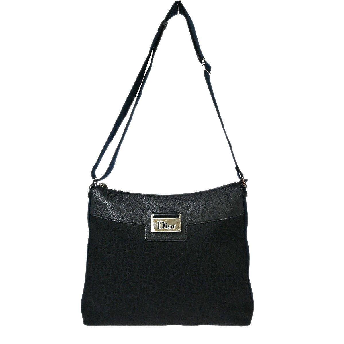 Christian Dior Vintage Street Chic Messenger Diorissimo Canvas And Leather Black Canvas Shoulder Bag Bag (Pre-Owned)