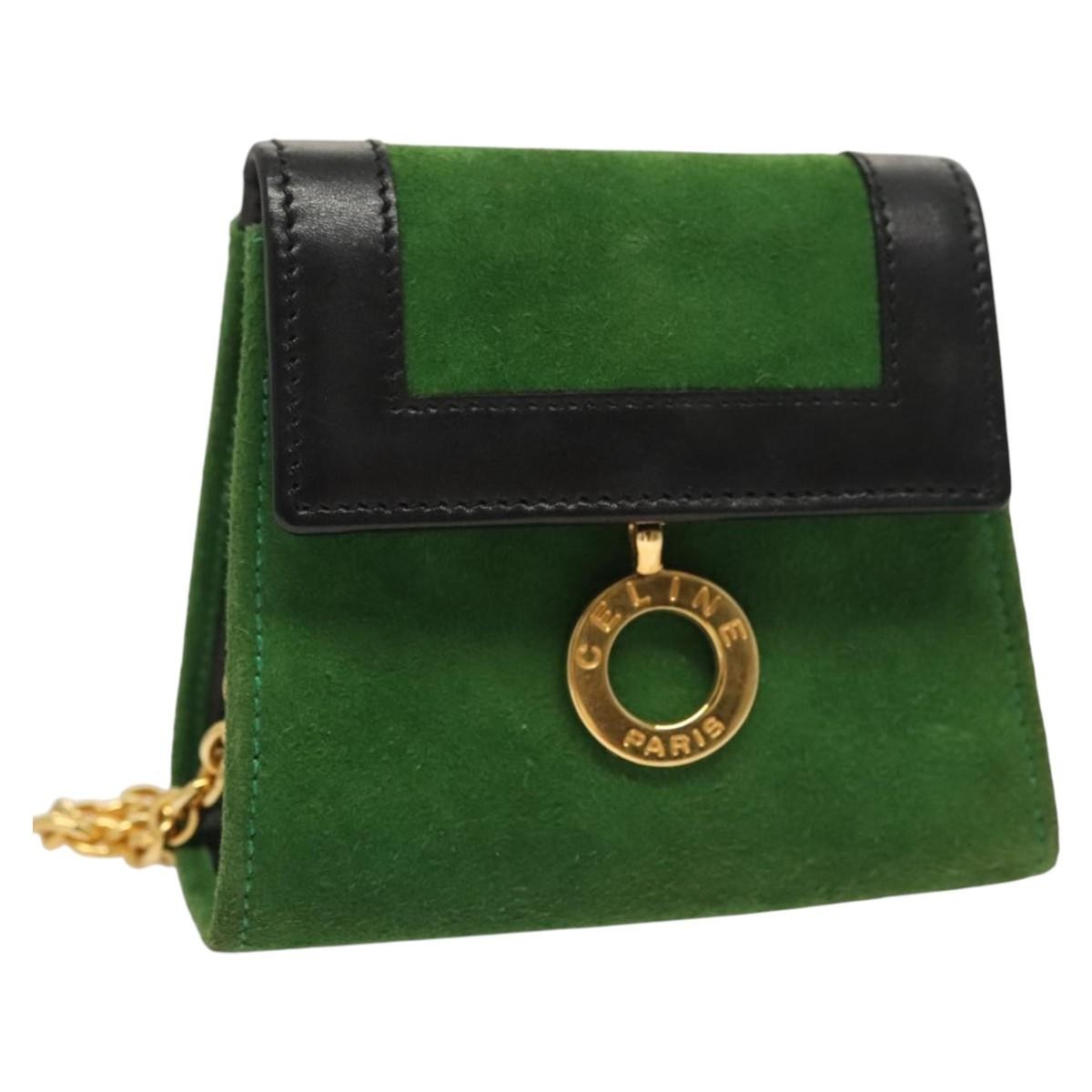 Celine Vintage Circle Logo Leather Green Suede Crossbody Bag Bag (Pre-Owned)