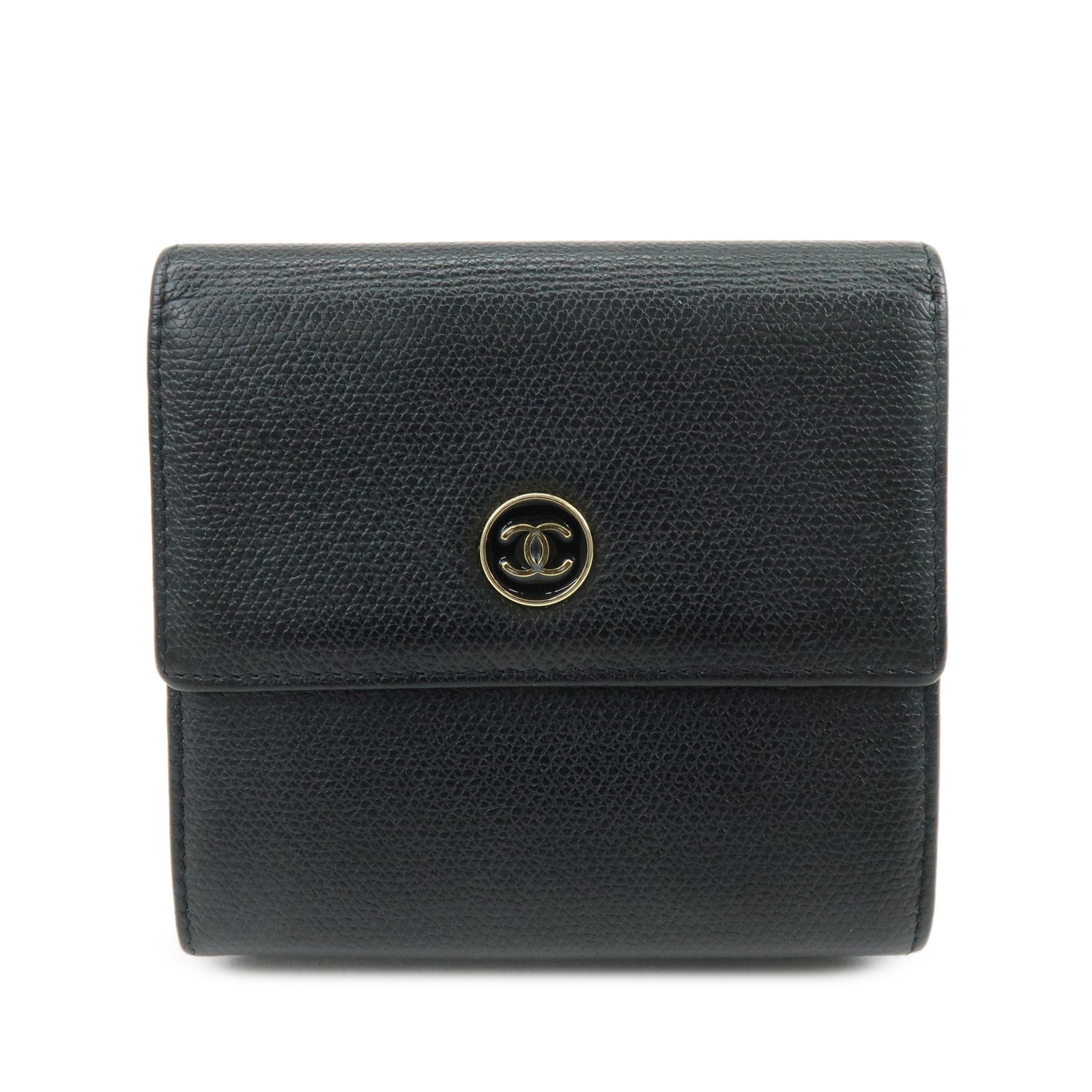 Chanel Cc Button Coin Purse Leather Black Calfskin Card Holders Accessory (Pre-Owned)