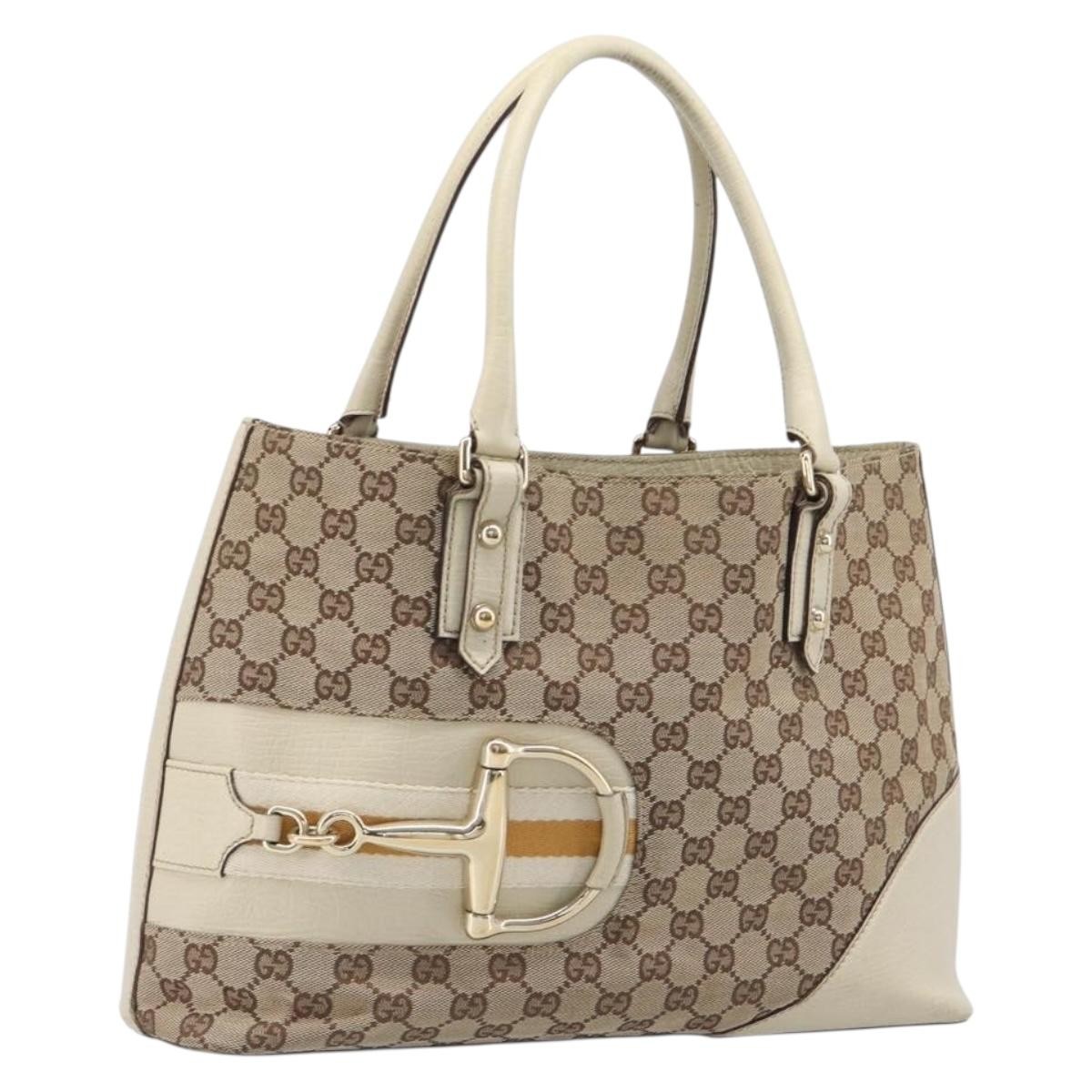 Gucci Horsebit Handle Gg Canvas Beige Canvas Tote Bag Bag (Pre-Owned)
