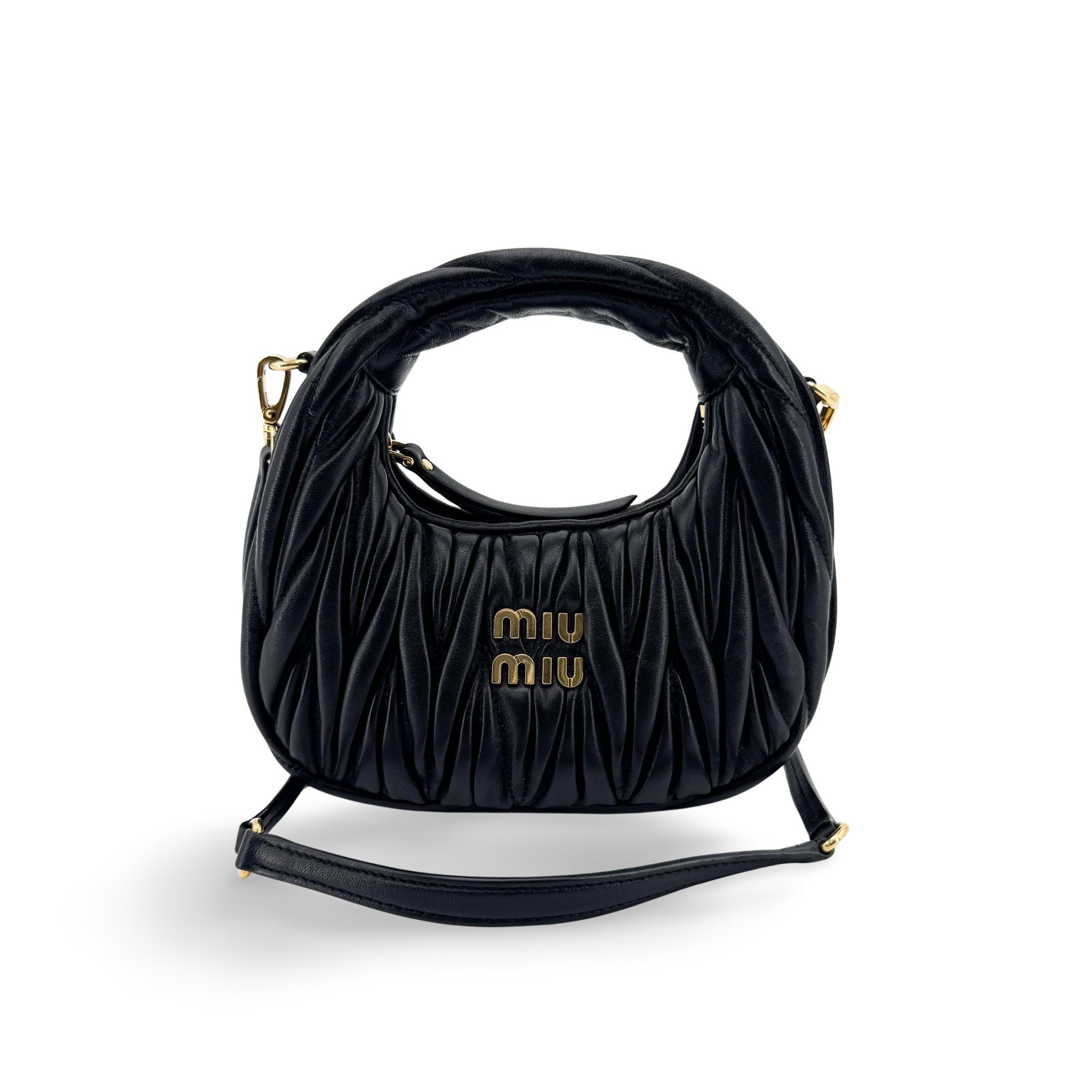 Miu Miu Wander Hobo Matelasse Leather Black Leather Shoulder Bag Bag (Pre-Owned)
