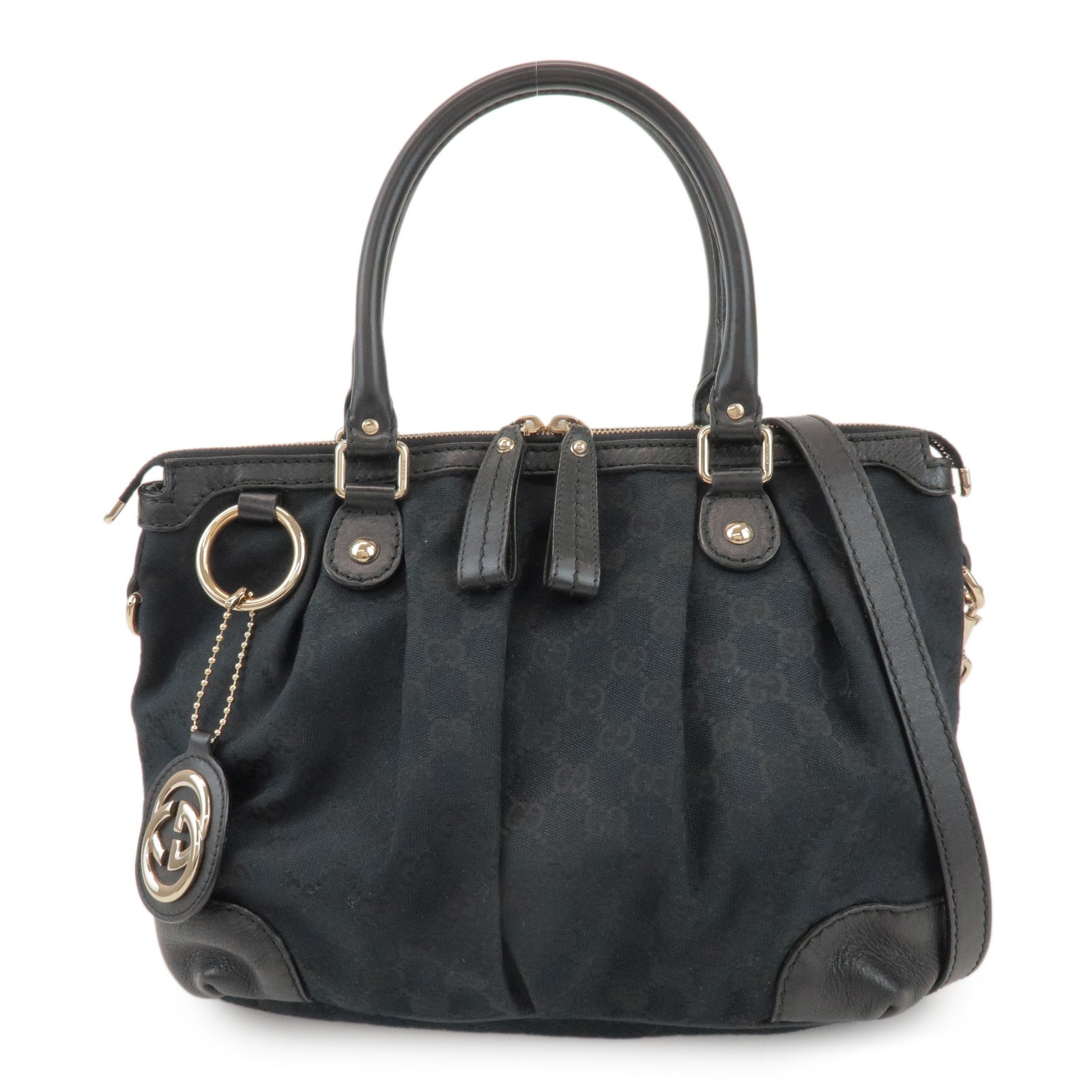 Gucci Sukey Top Handle Satchel Gg Canvas With Leather Black Canvas Handbag (Pre-Owned)