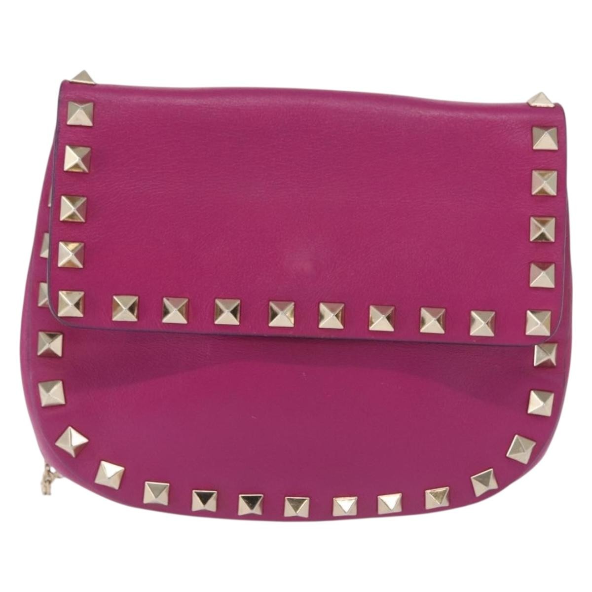Valentino Garavani Rockstud Saddle Leather Pink Leather Crossbody Bag Bag (Pre-Owned)