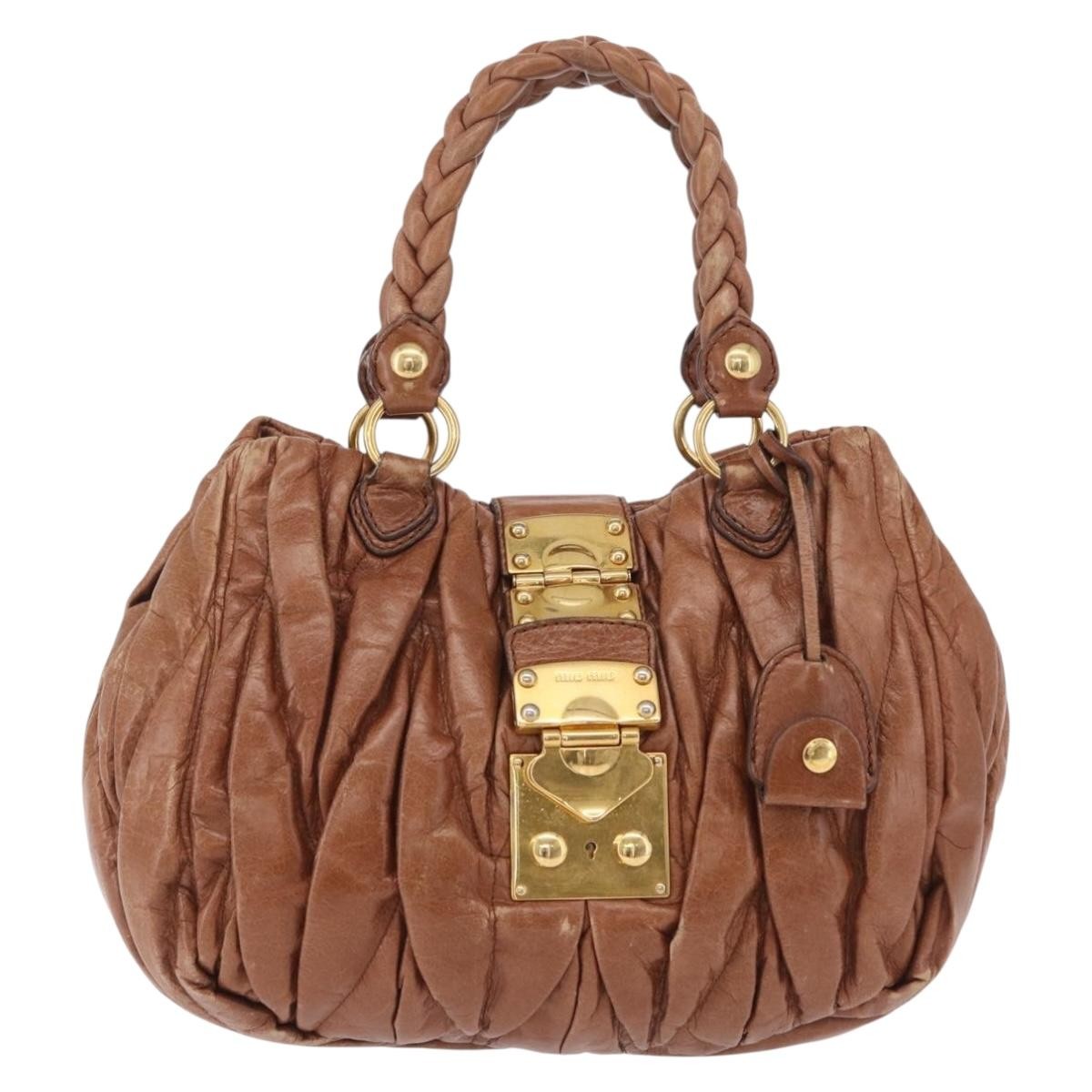 Miu Miu Coffer Satchel Matelasse Leather Brown Leather Handbag (Pre-Owned)