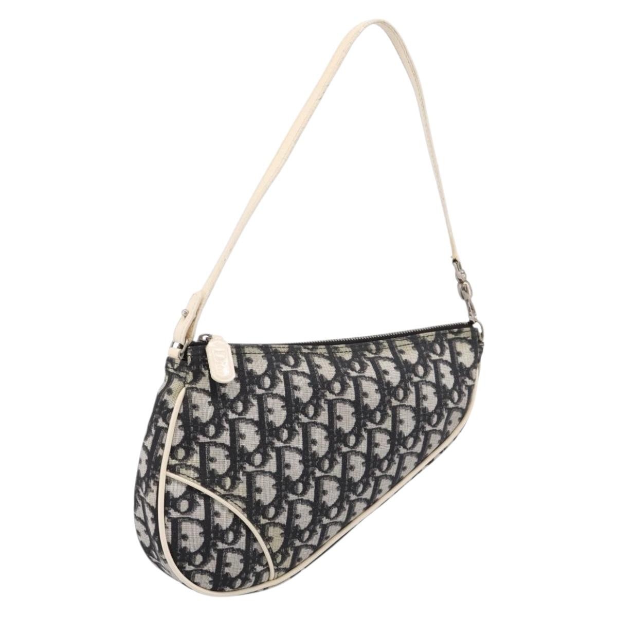 Christian Dior Vintage Saddle Diorissimo Canvas Gray Canvas Handbag (Pre-Owned)