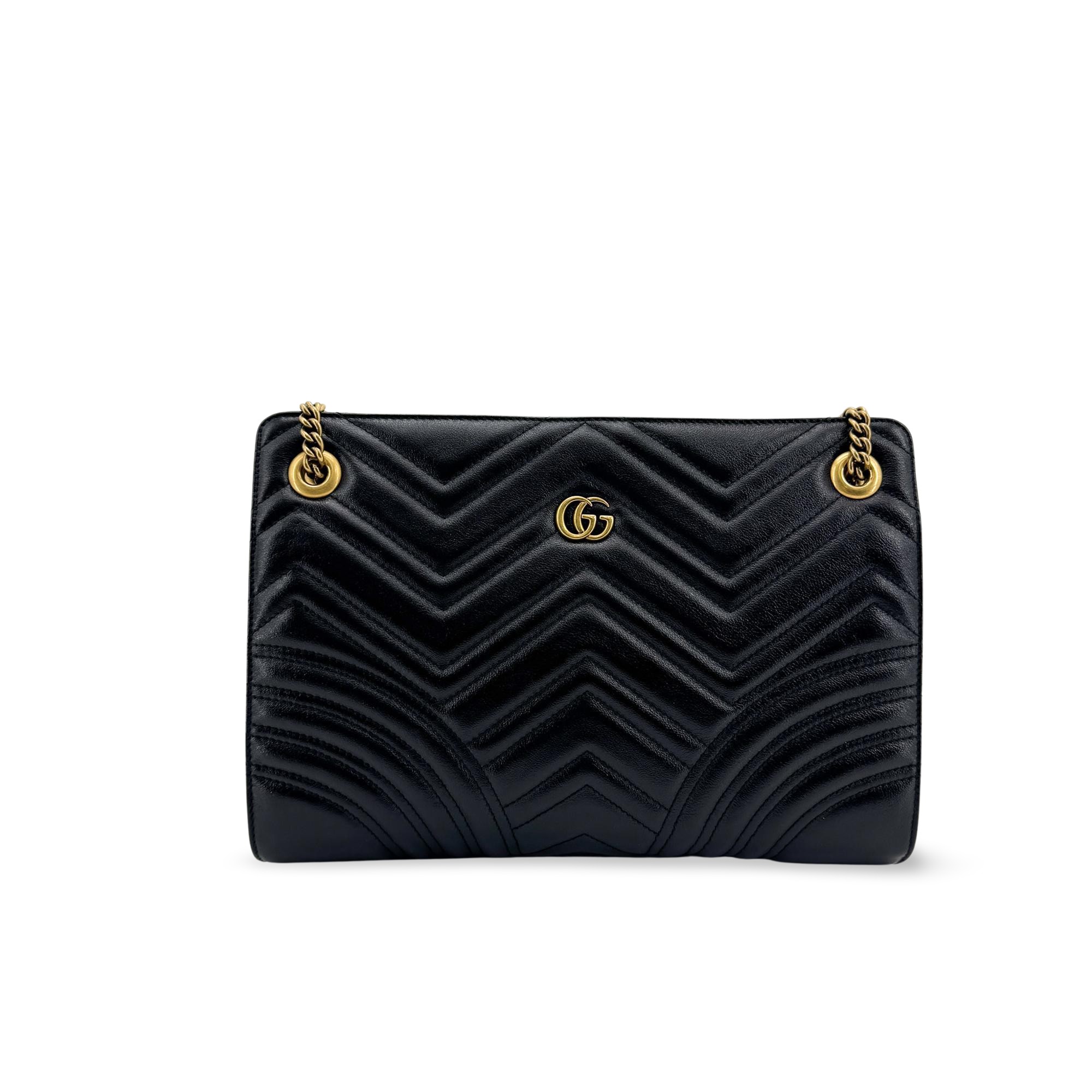 Gucci Gg Marmont Accordion Matelasse Leather Black Leather Shoulder Bag Bag (Pre-Owned)
