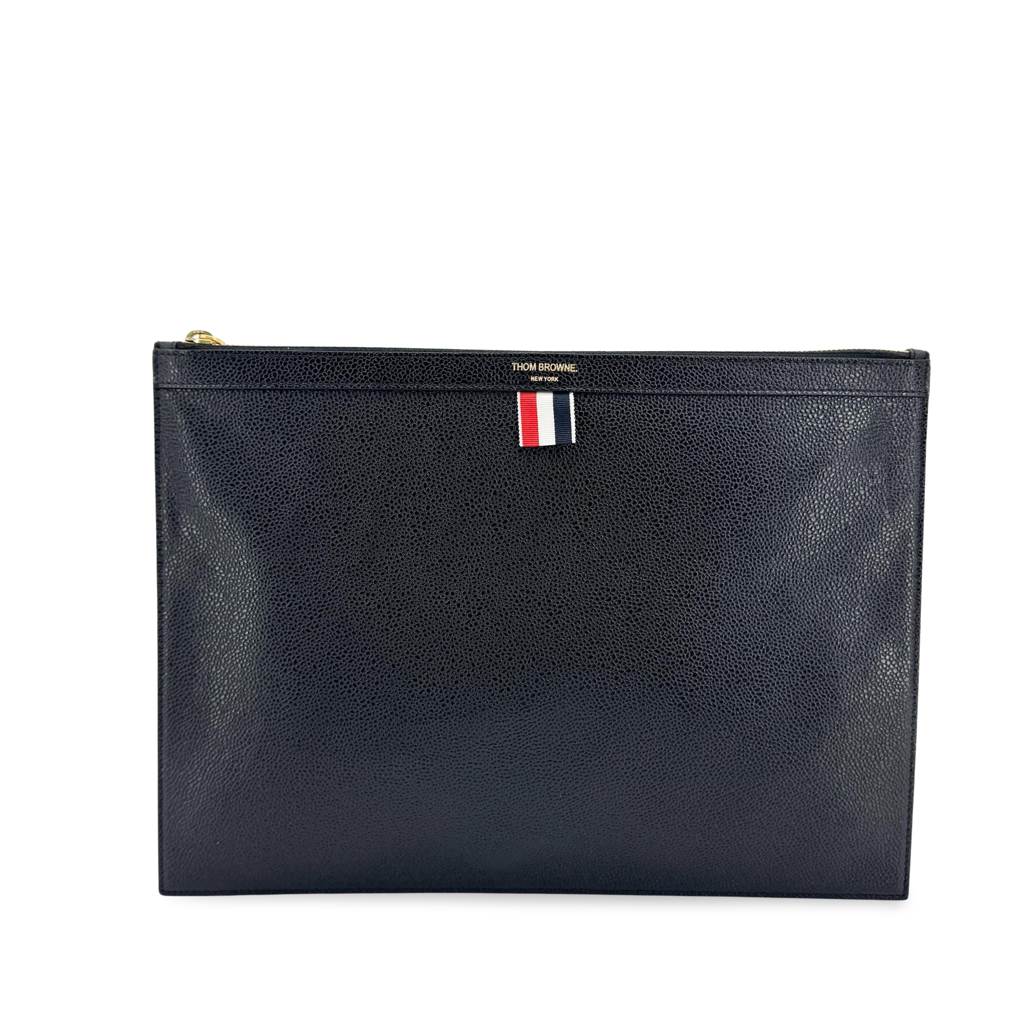 Thom Browne Zip Document Holder Leather With Applique Navy Calfskin Briefcase Bag (Pre-Owned)