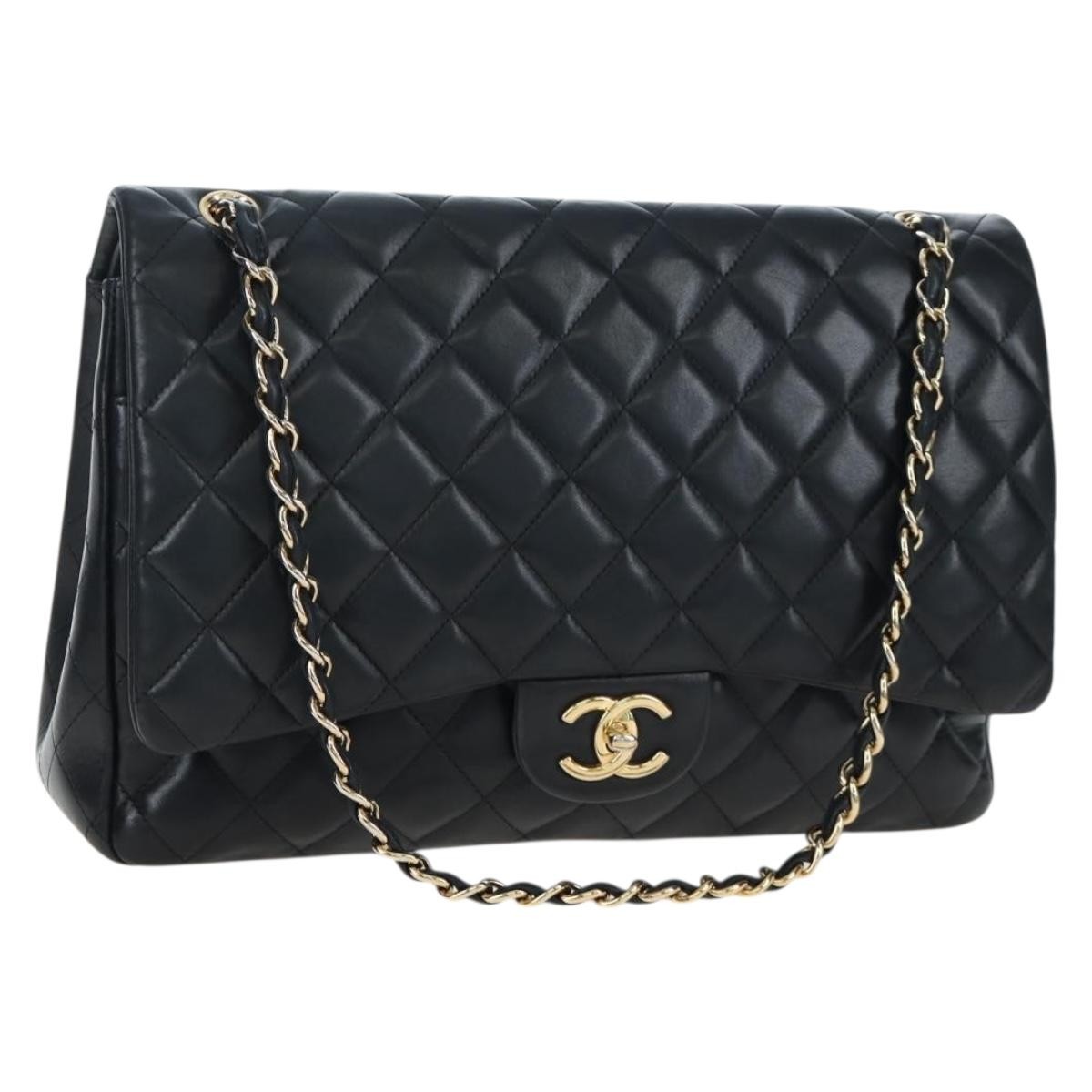 Chanel Classic Timeless Double Flap Quilted Caviar Black Leather Handbag (Pre-Owned)