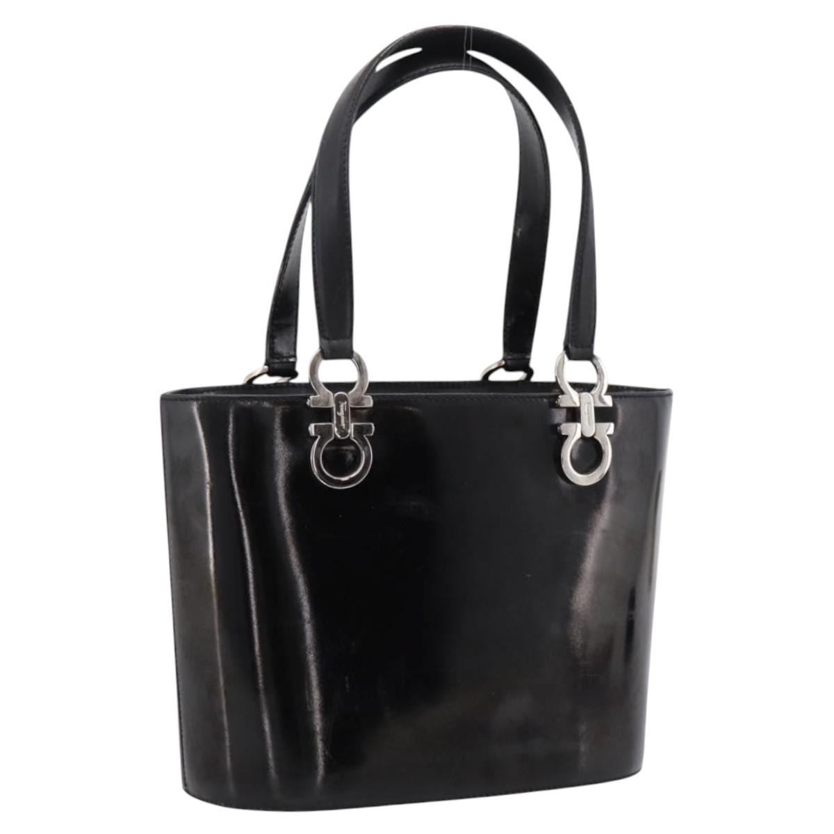 Salvatore Ferragamo Gancini Top Handle Patent Leather Black Patent_Leather Handbag (Pre-Owned)