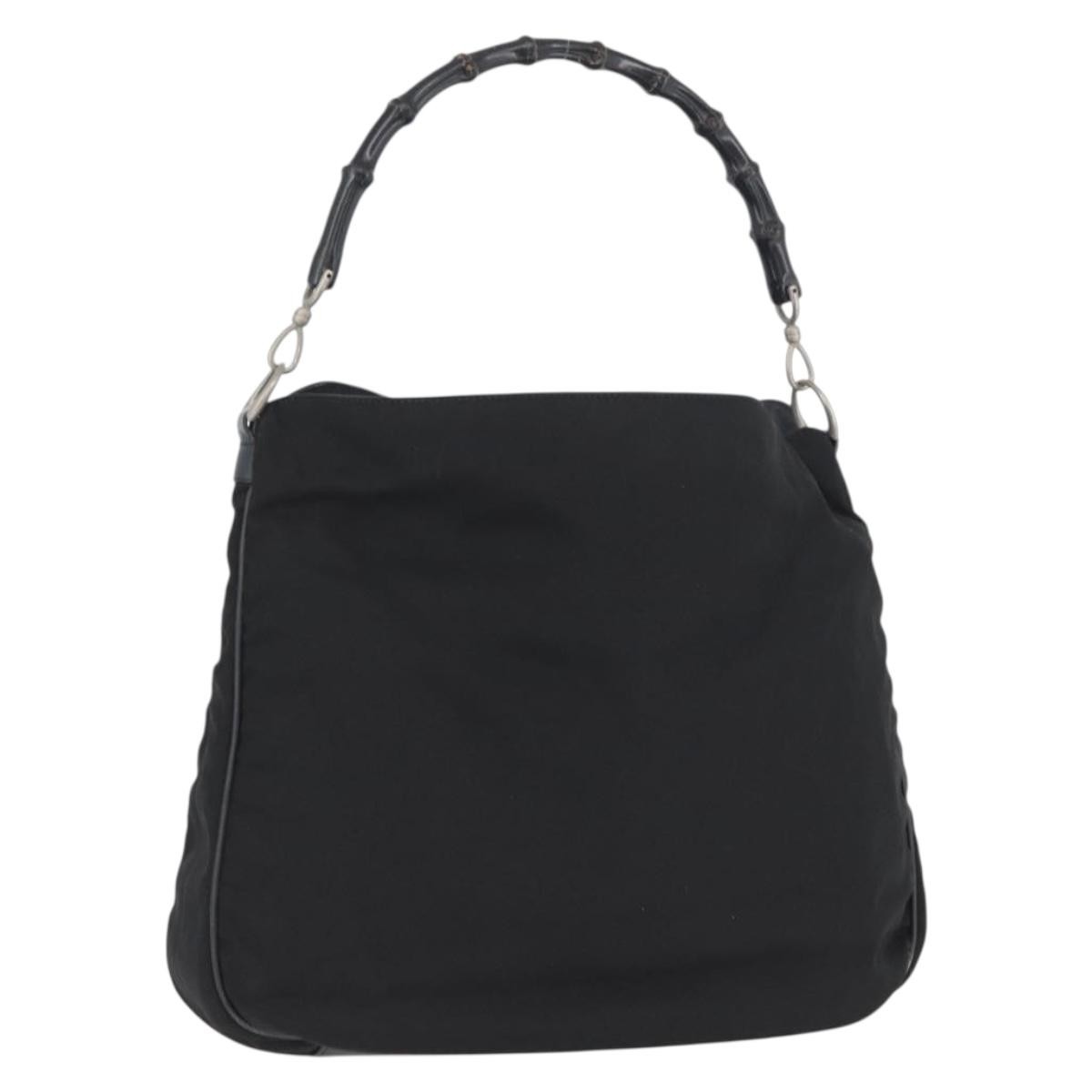Gucci Vintage Bamboo Handle Gg Nylon Black Nylon Tote Bag Bag (Pre-Owned)
