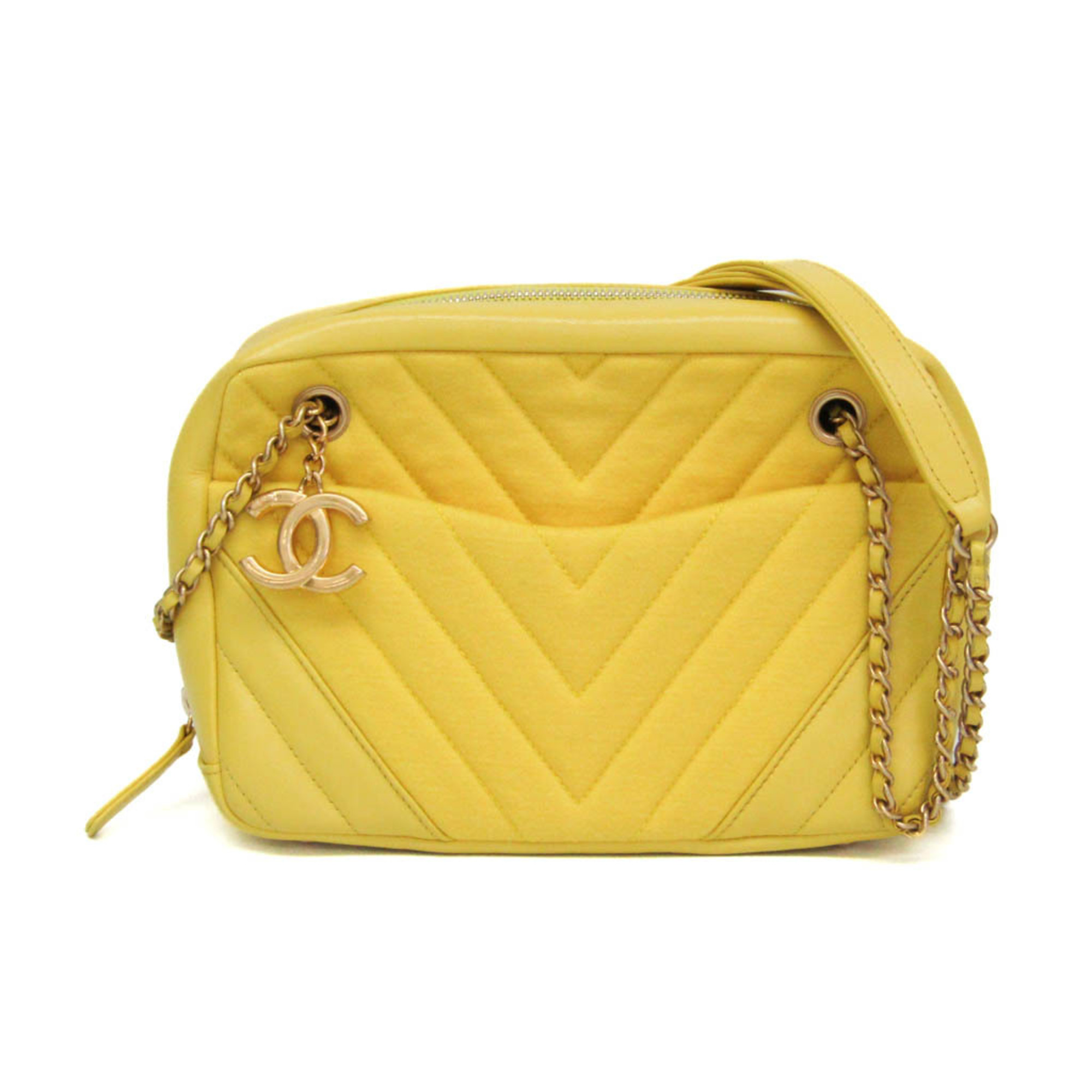 Chanel Camera Chevron Lambskin Yellow Leather Handbag (Pre-Owned)