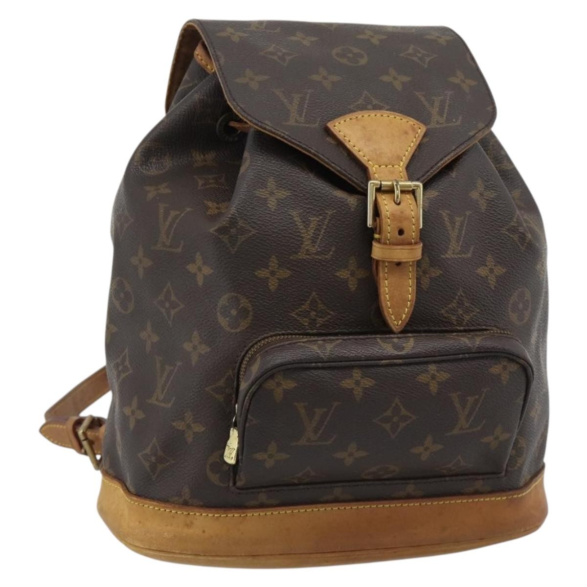 Louis Vuitton Montsouris Monogram Washed Denim Brown Canvas Backpack Bag (Pre-Owned)