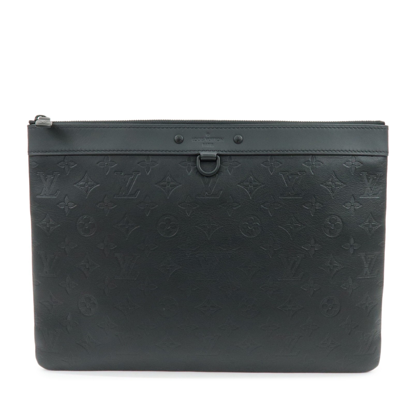 Louis Vuitton Discovery Pochette Monogram Shadow Leather Black Leather Clutche & Pouche Bag (Pre-Owned)