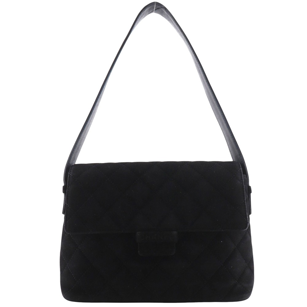 Chanel Vintage Flap Quilted Suede Black Suede Shoulder Bag Bag (Pre-Owned)