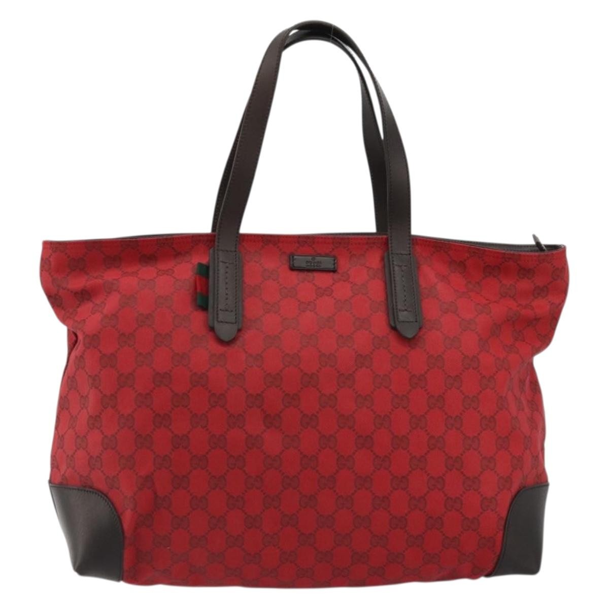Gucci Original Zip Gg Canvas With Leather Red Canvas Tote Bag Bag (Pre-Owned)