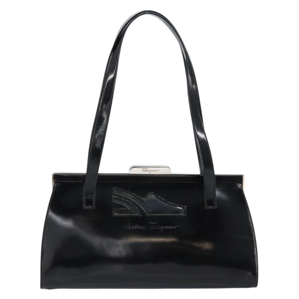 Salvatore Ferragamo Vintage Patent Leather Black Patent_Leather Tote Bag Bag (Pre-Owned)