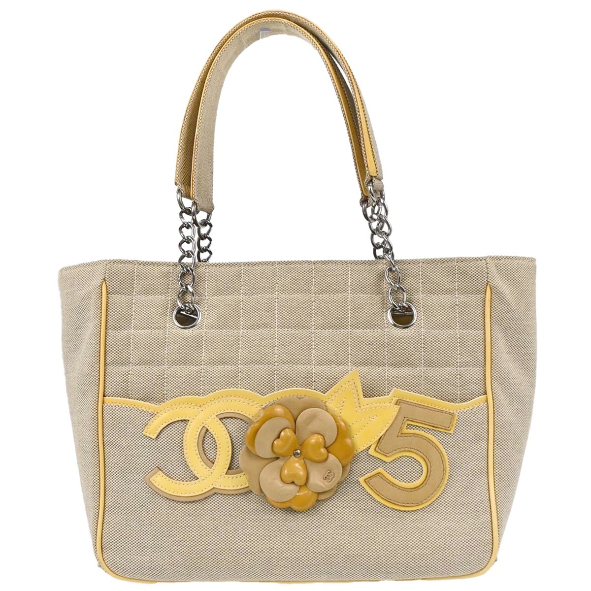 Chanel Camellia No.5 Chocolate Bar Canvas Black Canvas Tote Bag Bag (Pre-Owned)