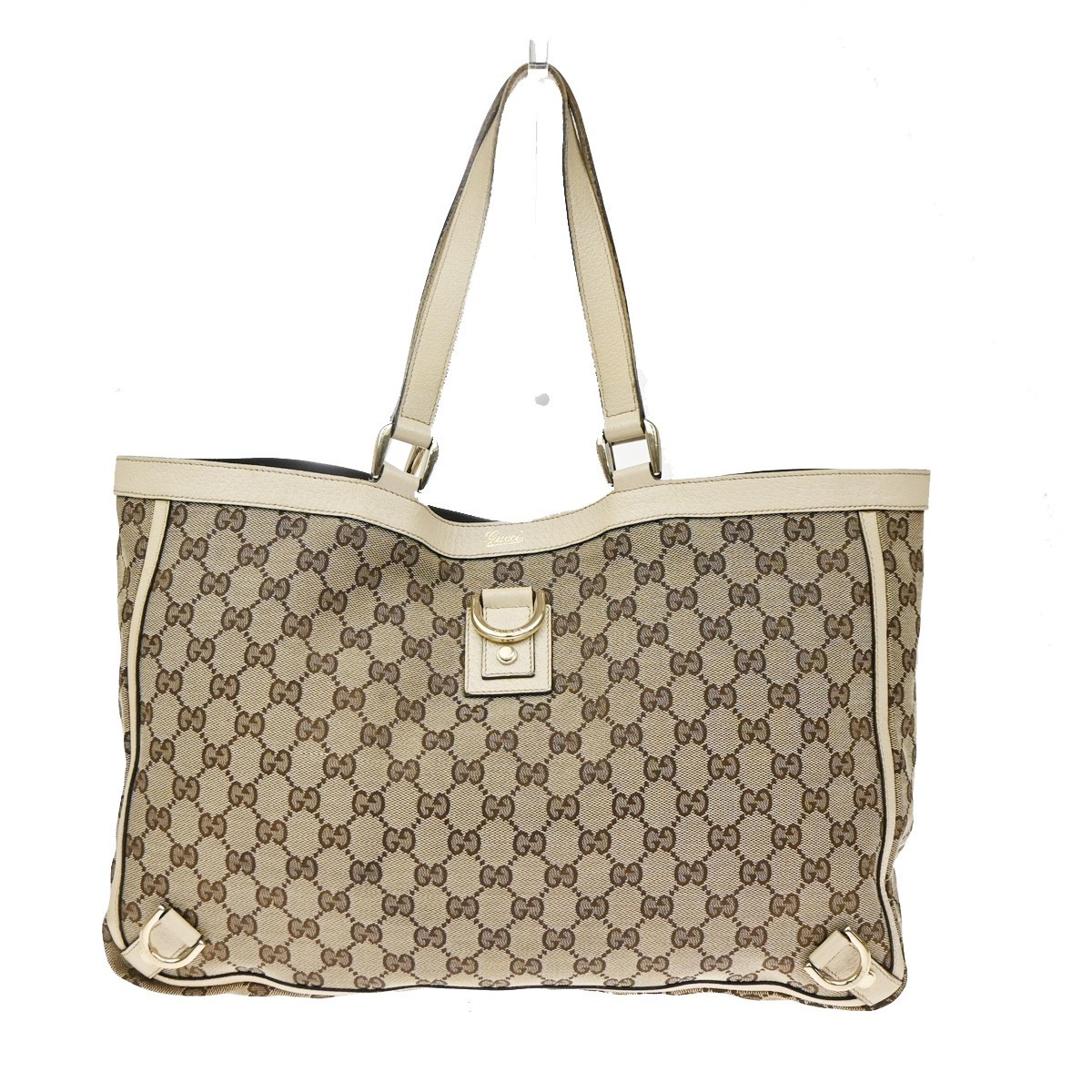 Gucci Abbey D- Gg Canvas With Leather Brown Canvas Tote Bag Bag (Pre-Owned)