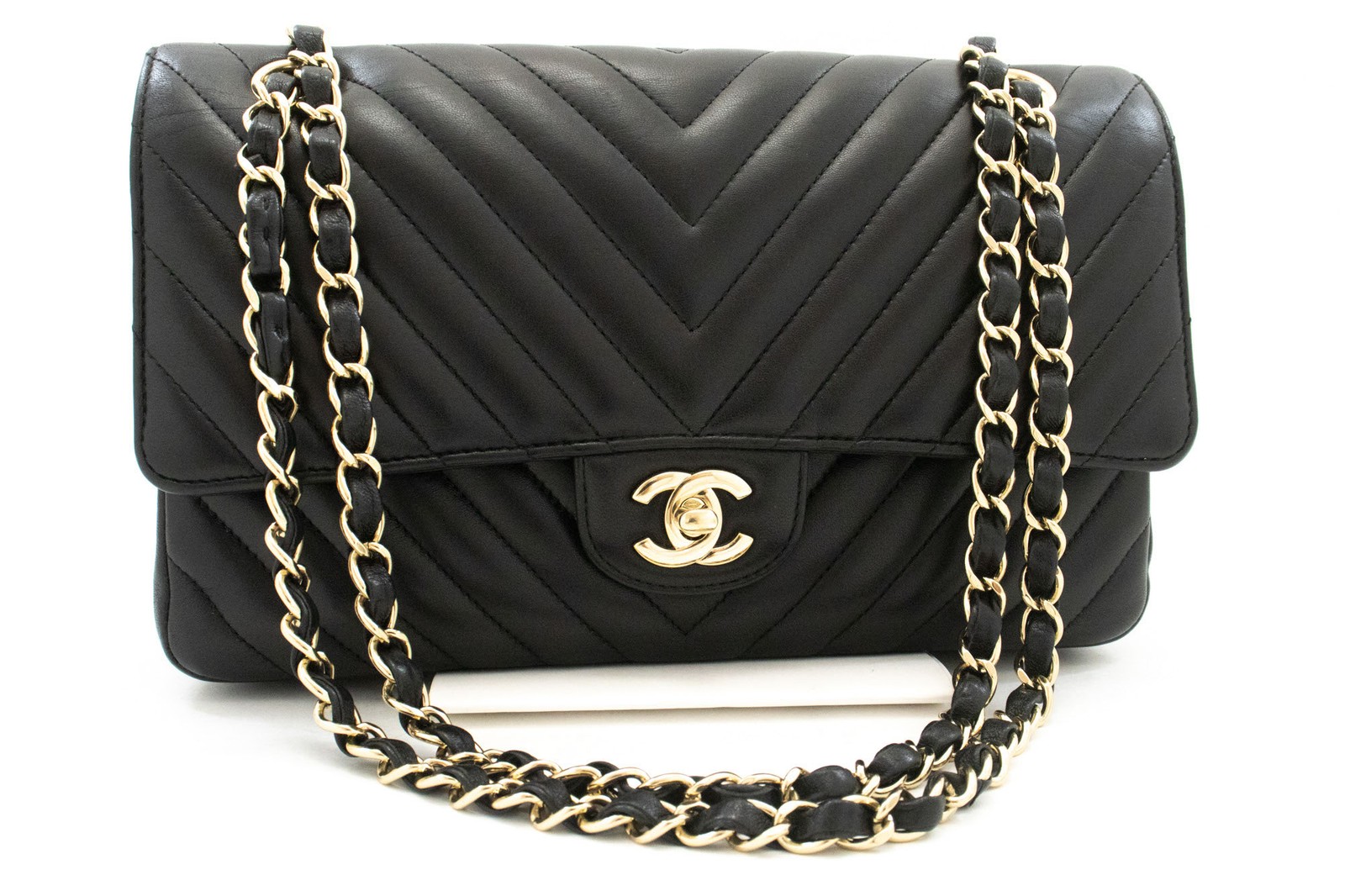 Chanel Timeless - Classic Double Flap Chevron Lambskin Black Leather Shoulder Bag Bag (Pre-Owned)