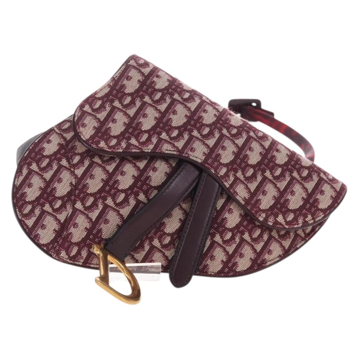 Christian Dior Saddle Belt Oblique Canvas Burgundy Canvas Handbag (Pre-Owned)