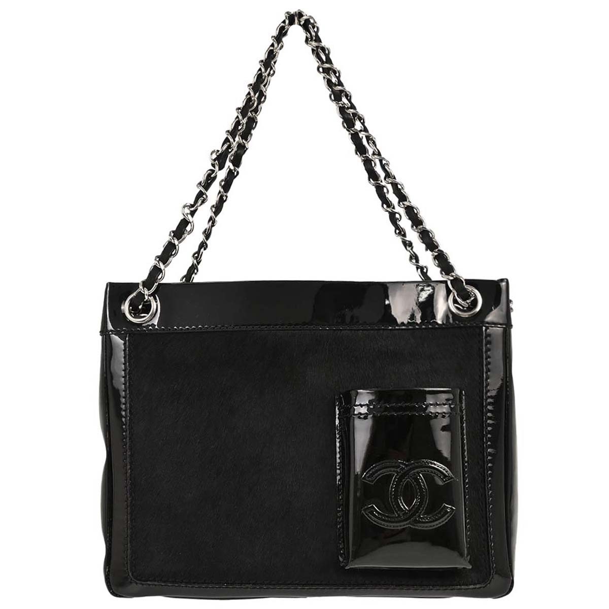 Chanel Cc Pocket Pony Hair With Patent Black Patent_Leather Backpack Bag (Pre-Owned)