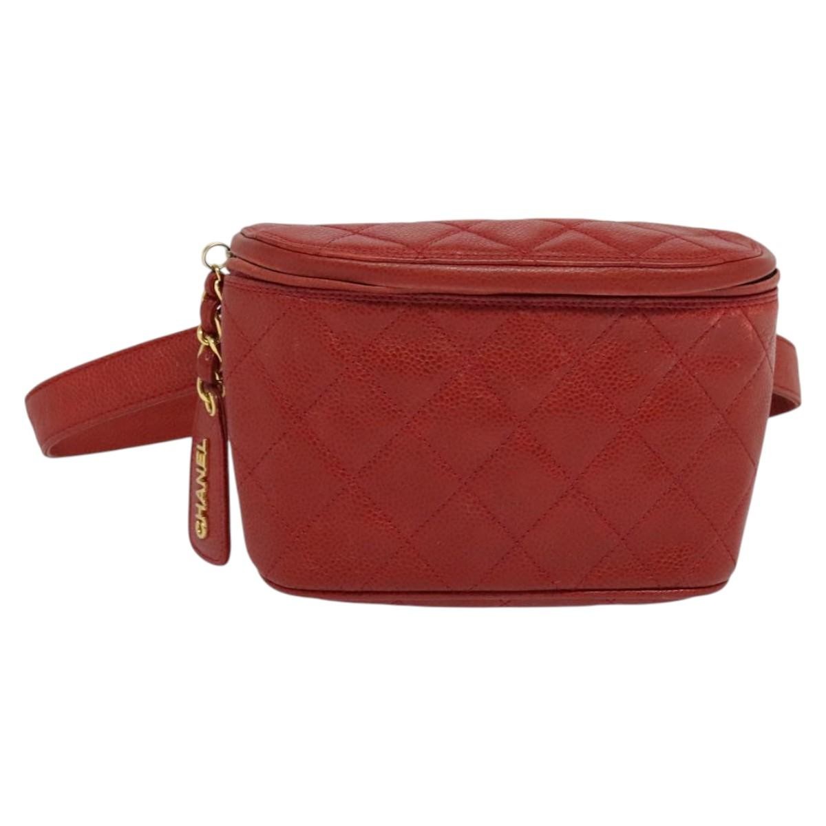 Chanel Vintage Zip Belt Quilted Caviar Red Leather Handbag (Pre-Owned)