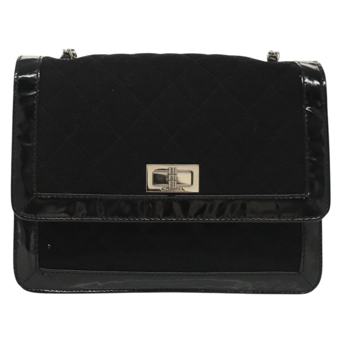Chanel Vintage Mademoiselle Flap Quilted Canvas With Patent Black Canvas Shoulder Bag Bag (Pre-Owned)