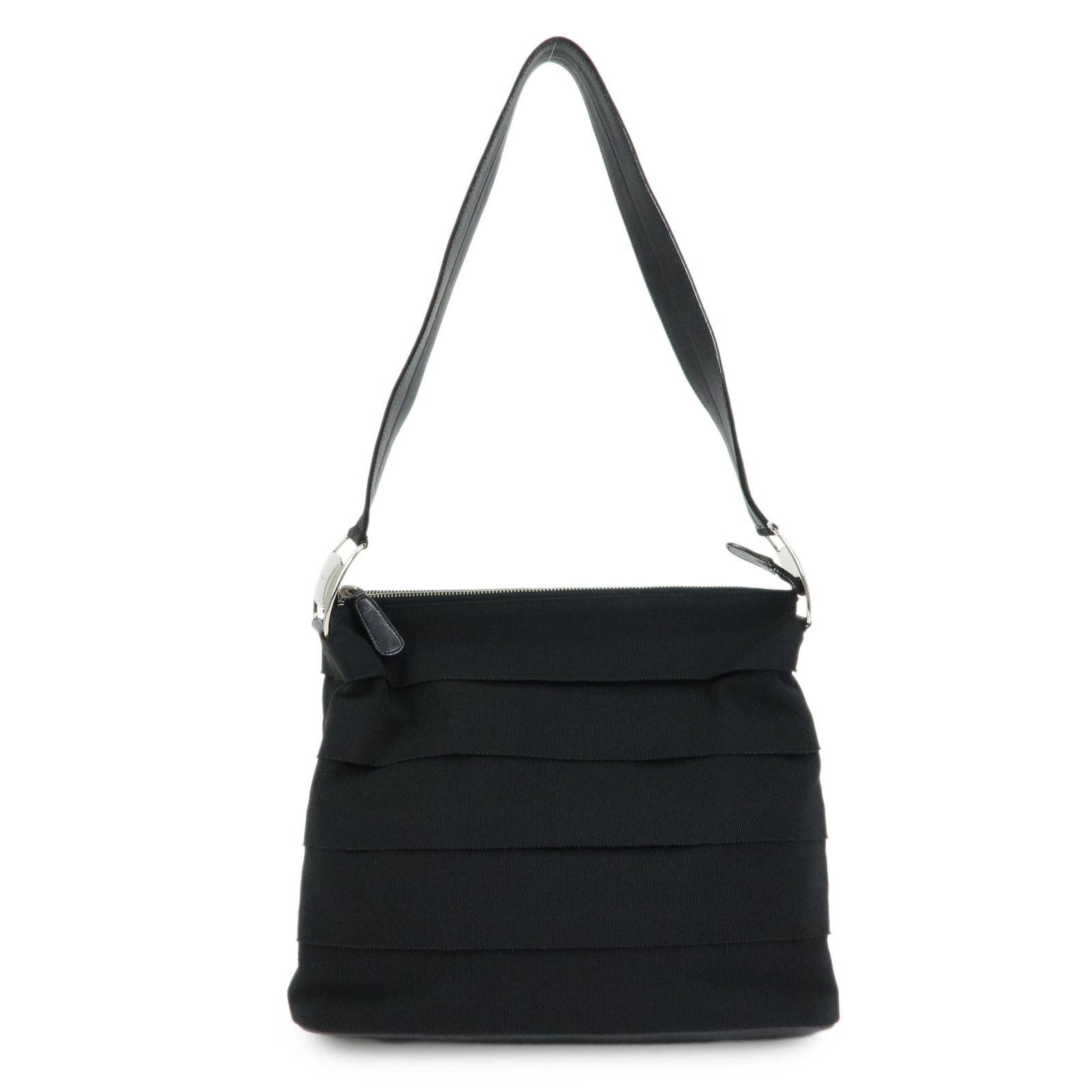 Salvatore Ferragamo Vara Leather Black Canvas Tote Bag Bag (Pre-Owned)