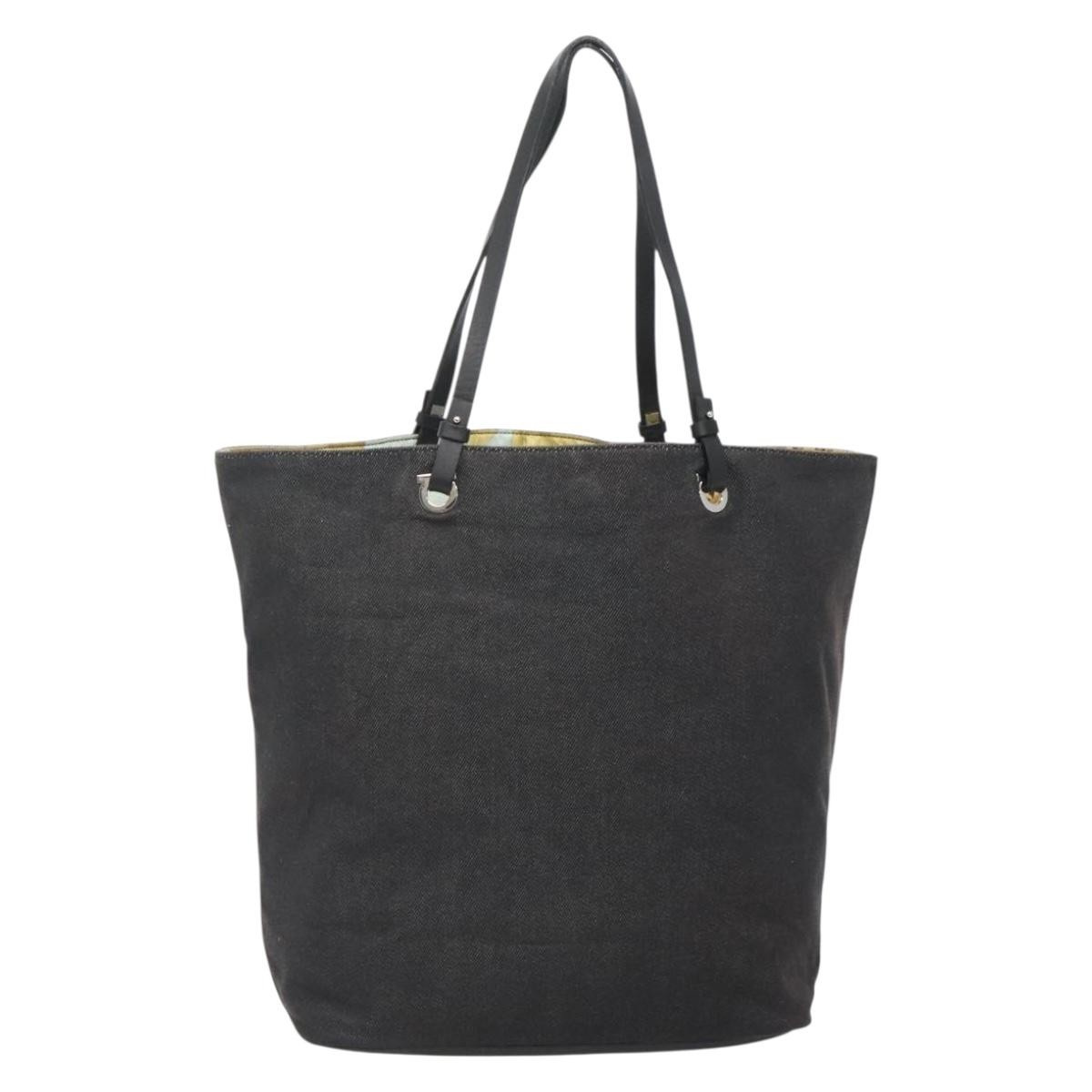 Salvatore Ferragamo Gancini Tote Canvas Black Canvas Tote Bag Bag (Pre-Owned)