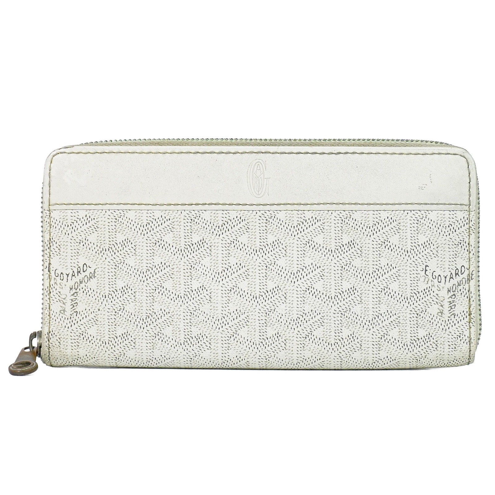Accesorio para tarjeteros de lona blanca Goyard Matignon con cremallera y cuero (usado)