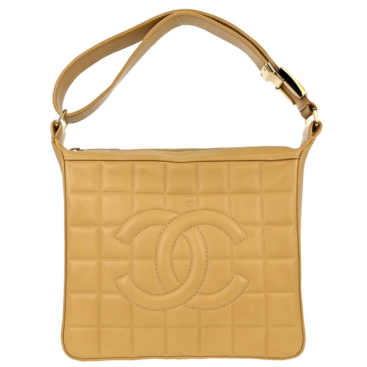 Chanel Chocolate Bar Cc Quilted Leather Beige Leather Shoulder Bag Bag (Pre-Owned)