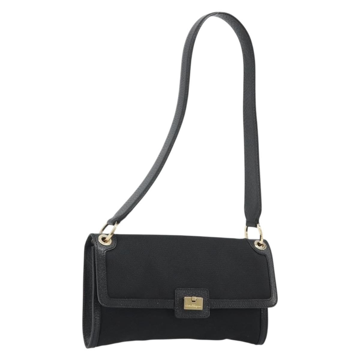 Salvatore Ferragamo Shoulder Bag Canvas Black Canvas Shoulder Bag Bag (Pre-Owned)
