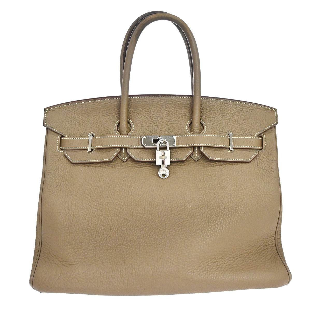 Hermes Birkin Grey Clemence With Palladium Hardware Gray Leather Handbag (Pre-Owned)