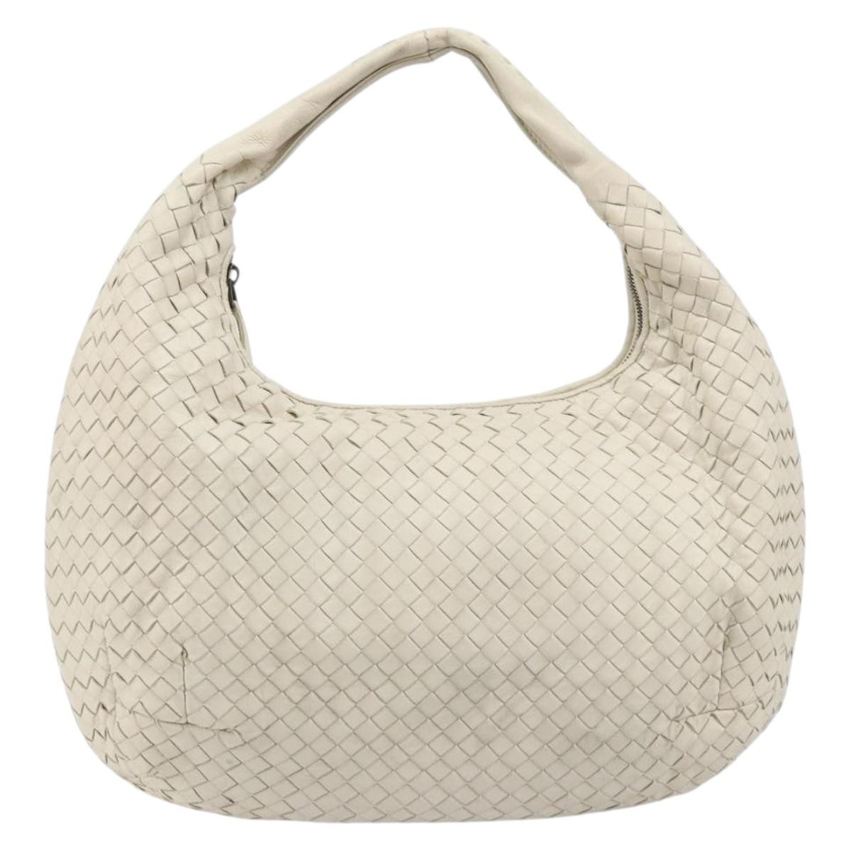 Bottega Veneta Zip Hobo Leather With Intrecciato White Leather Shoulder Bag Bag (Pre-Owned)
