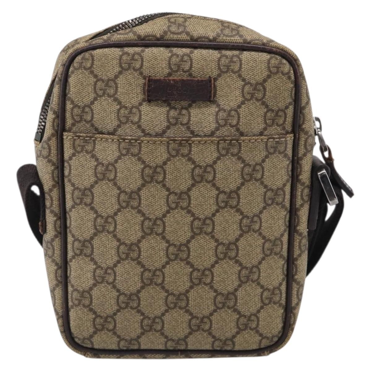Gucci Vintage Front Pocket Flat Messenger Gg Canvas And Leather Beige Canvas Shoulder Bag Bag (Pre-Owned)
