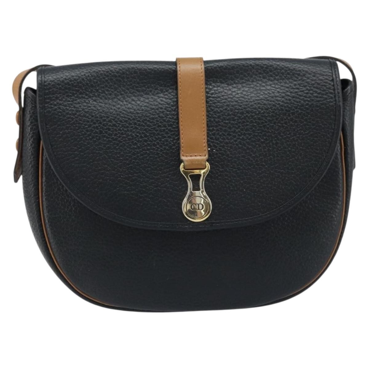 Christian Dior Vintage Cd Logo Leather Black Leather Tote Bag Bag (Pre-Owned)