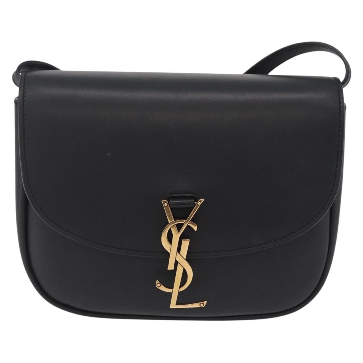 Saint Laurent Kaia Leather With Brogue Detail Black Leather Shoulder Bag Bag (Pre-Owned)
