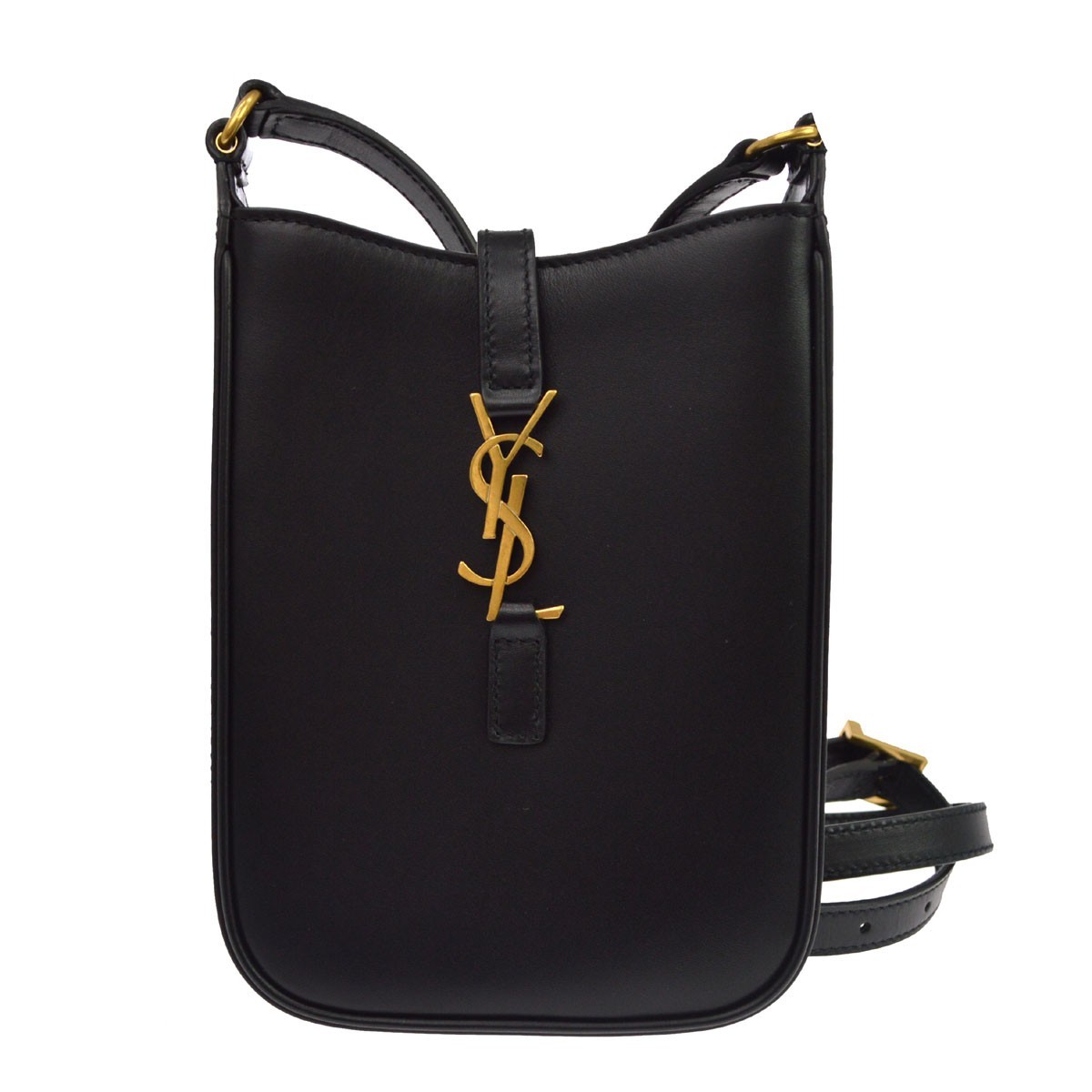 Saint Laurent Le 5 A 7 Vertical Leather Black Leather Shoulder Bag Bag (Pre-Owned)