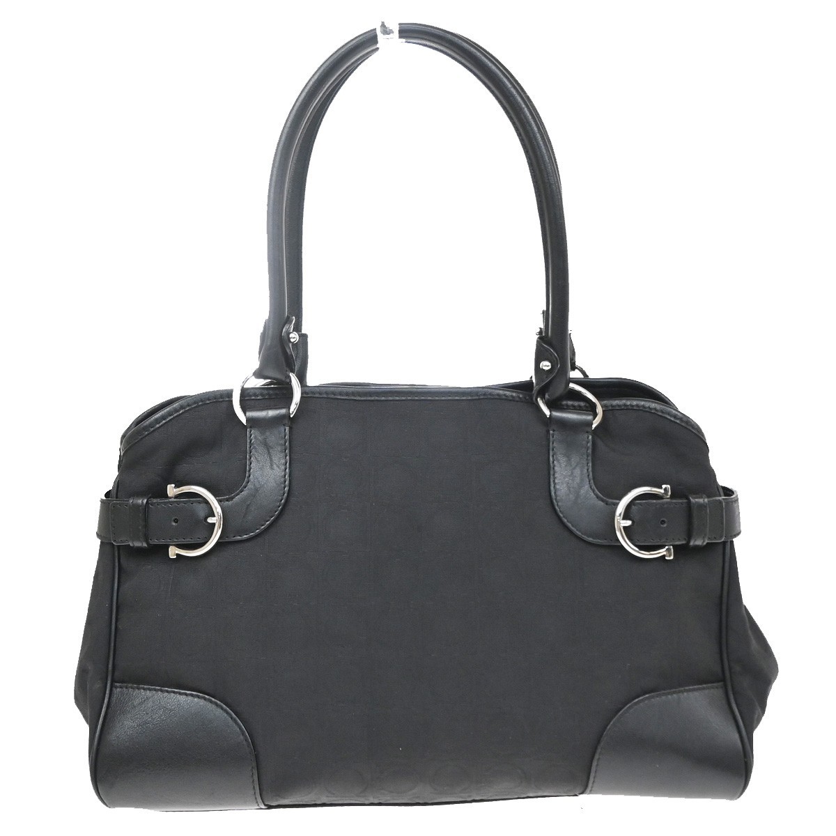 Salvatore Ferragamo Gancini Tote Canvas Black Canvas Tote Bag Bag (Pre-Owned)