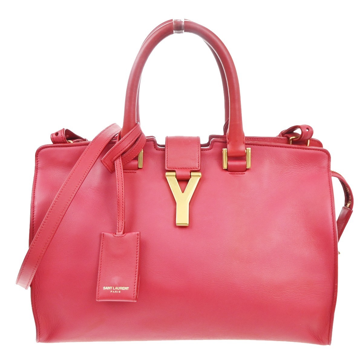 Saint Laurent Chyc Cabas Leather Red Leather Tote Bag Bag (Pre-Owned)