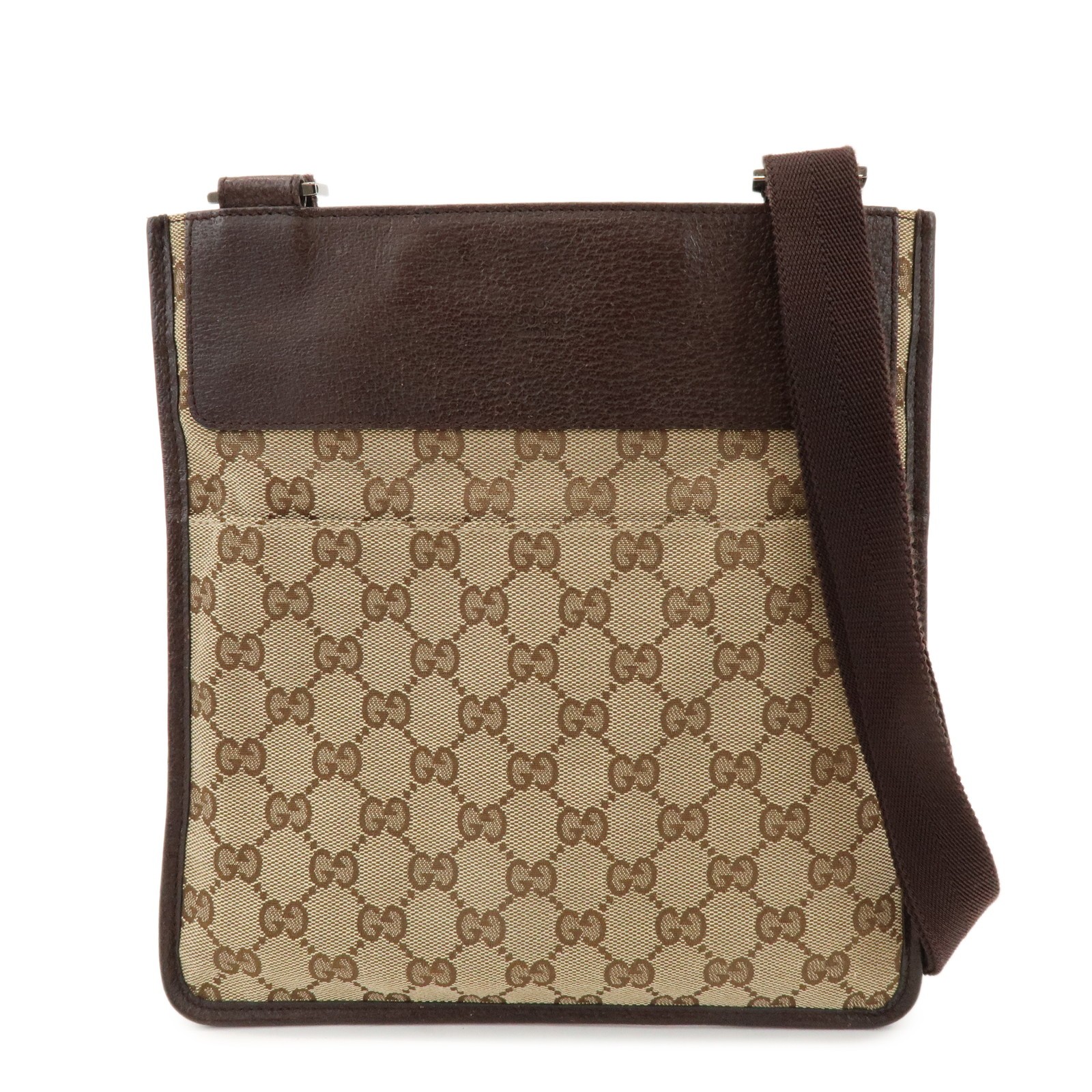 Gucci Vintage Flat Messenger Gg Canvas And Leather Beige Canvas Handbag (Pre-Owned)