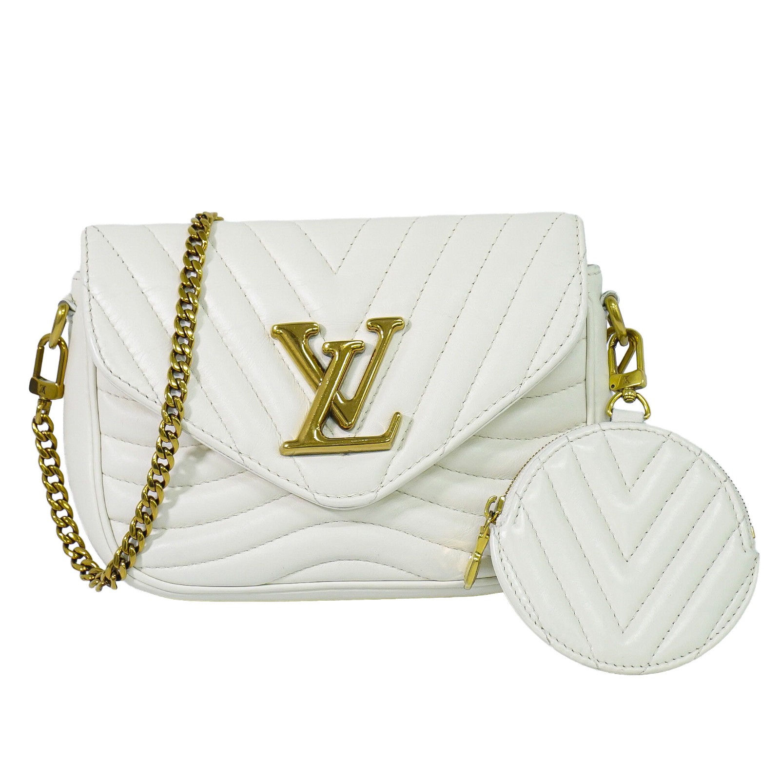 Louis Vuitton New Wave Multi Pochette Quilted Leather White Leather Clutche & Pouche Bag (Pre-Owned)