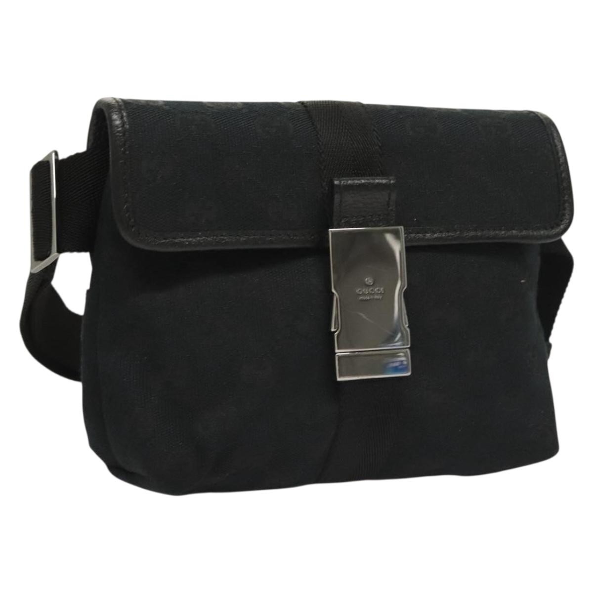 Gucci Buckle Belt Gg Canvas Black Canvas Handbag (Pre-Owned)