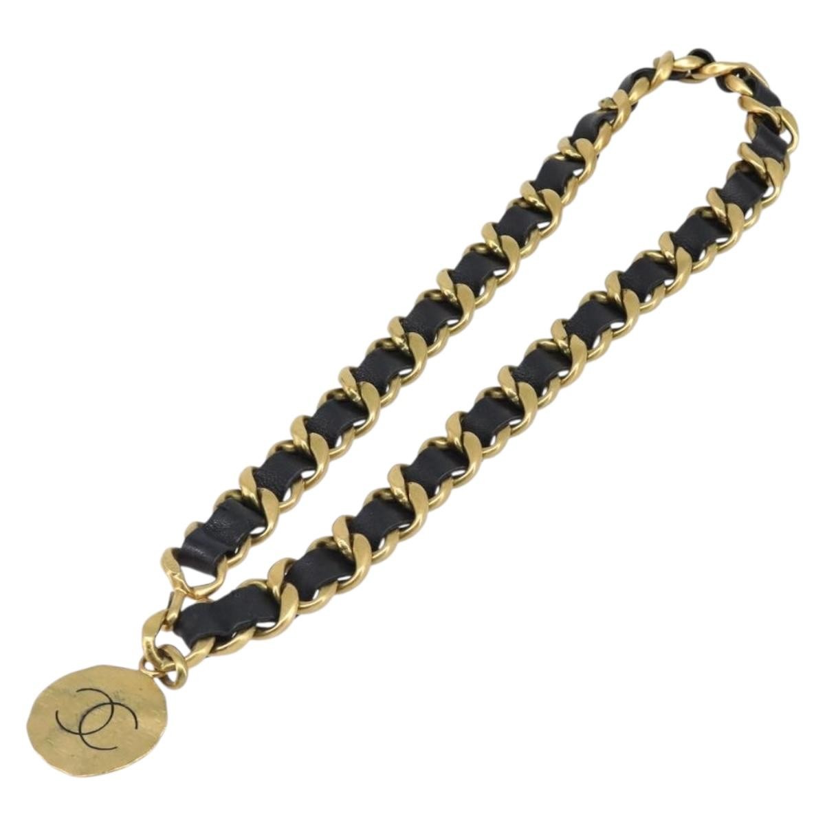 Chanel Vintage Chain Belt Leather With Faux Pearls Black Leather Belts Accessory (Pre-Owned)