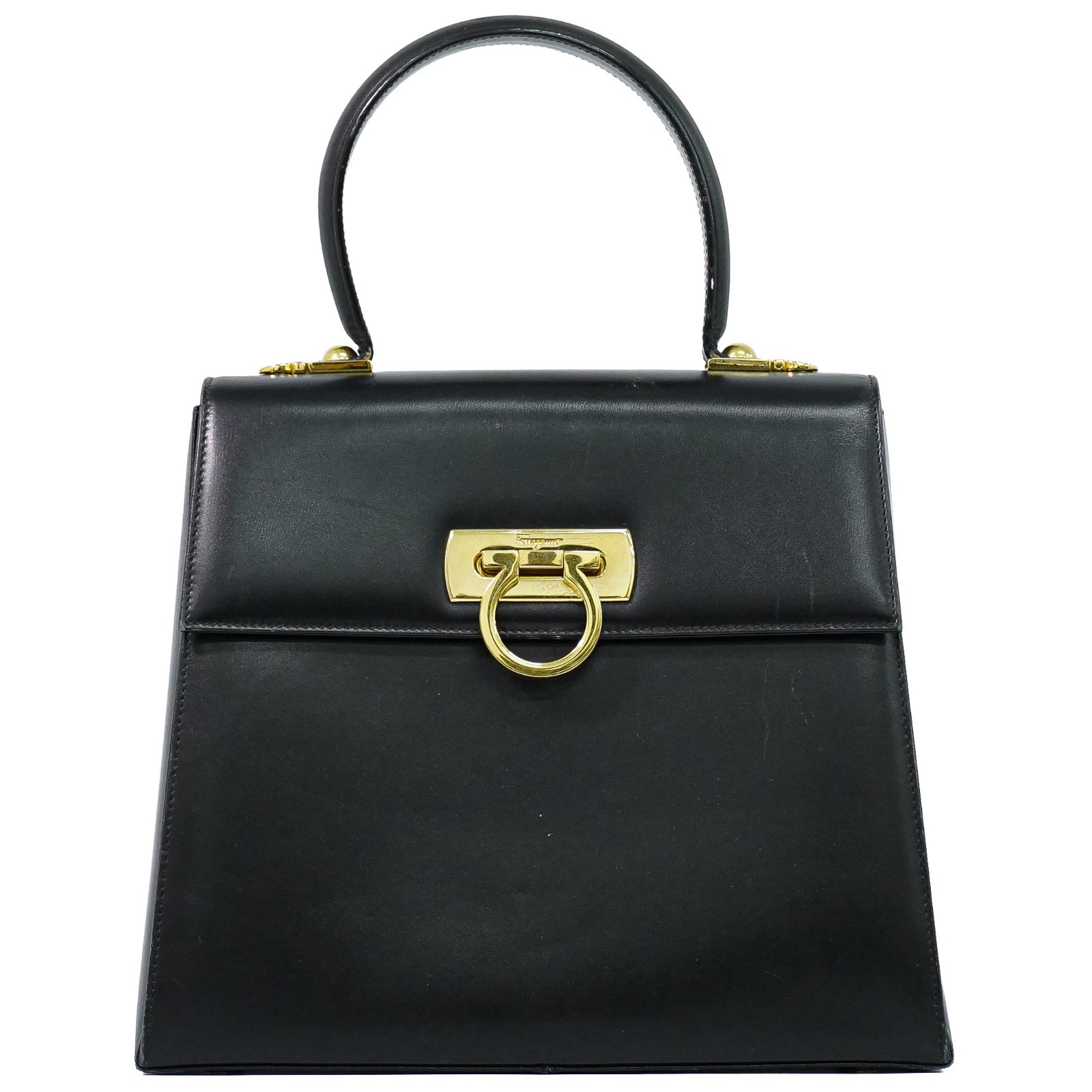 Salvatore Ferragamo Convertible Top Handle Leder Schwarze Lederhandtasche (Gebraucht)